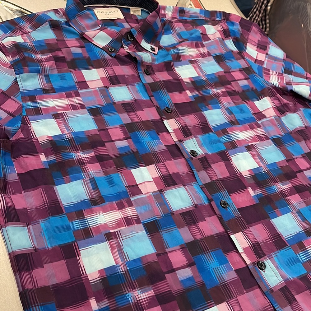 Construct Checkered, Short Sleeve Button Down Shi… - image 2